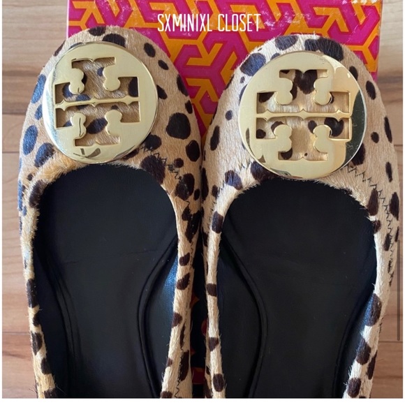 🚫SOLD🚫🌈🏵Tory Burch🏵flats shoes/cheetah coconut gold/reva hair calf leather - Picture 2 of 6